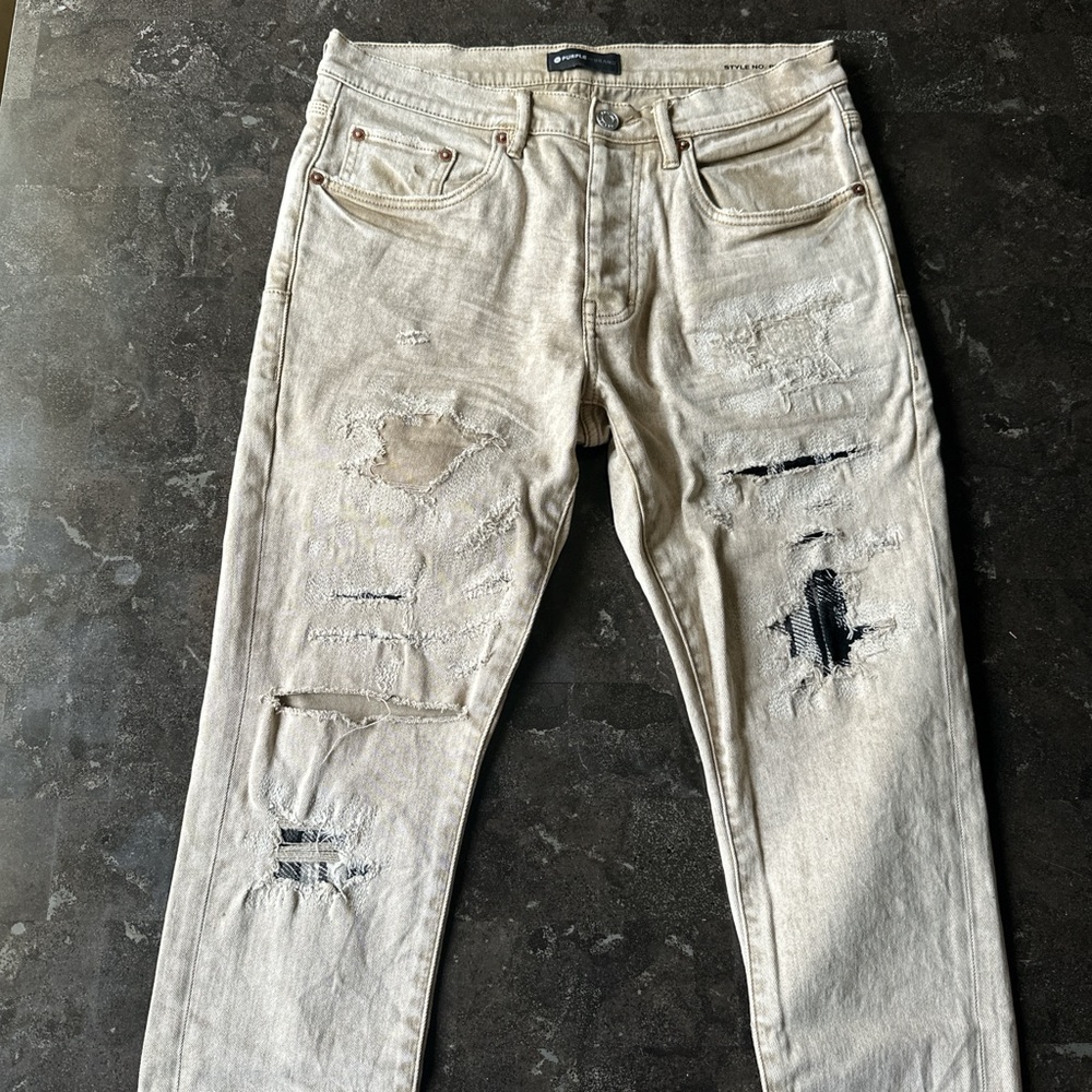 Men's Slim Straight Distressed Jeans - Cream